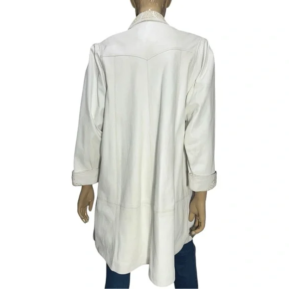 Toppolino Vintage Women’s Size S White Embroidered Open Leather Jacket